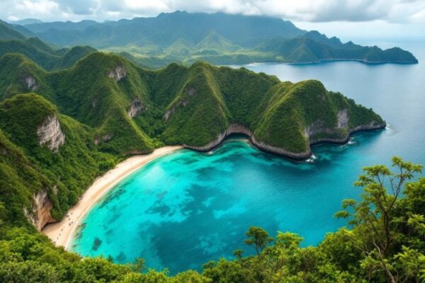 Pemandangan alam indah Indonesia dengan pantai tersembunyi.