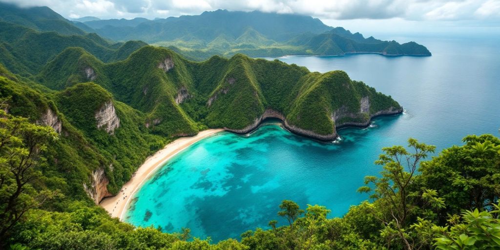 Pemandangan alam indah Indonesia dengan pantai tersembunyi.