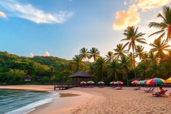 Pantai tropis Bali saat matahari terbenam