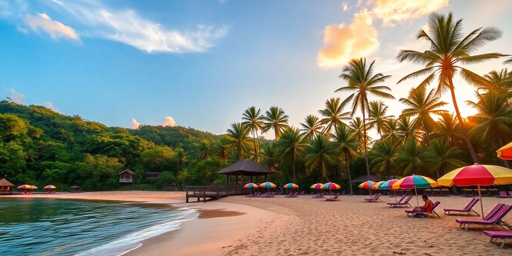 Pantai tropis Bali saat matahari terbenam